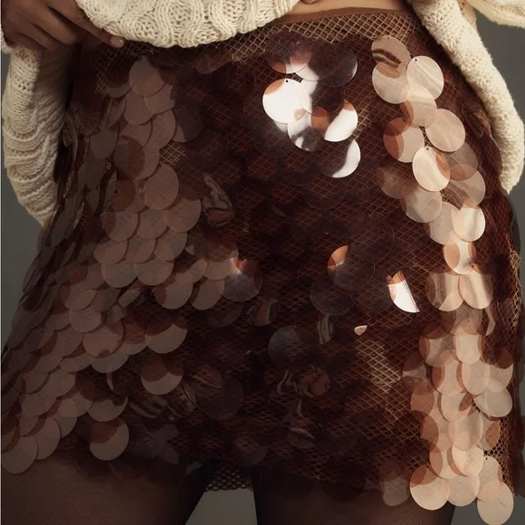 Maeve Brown Sequin Mini Skirt - Picture 8 of 10